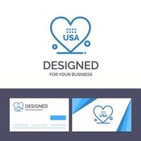 cartão de visita criativo e modelo de logotipo coração amor ilustração vetorial dos eua americanos vetor