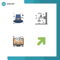 pacote de interface do usuário de 4 ícones planos básicos do outono online ação de graças limpeza aprendendo elementos de design de vetores editáveis