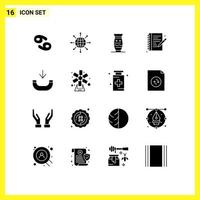 conjunto de 16 sinais de símbolos de ícones de interface do usuário modernos para escrever hobbies web cerâmica índia elementos de design de vetores editáveis
