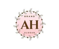 logotipo feminino inicial ah. utilizável para logotipos de natureza, salão, spa, cosméticos e beleza. elemento de modelo de design de logotipo de vetor plana.