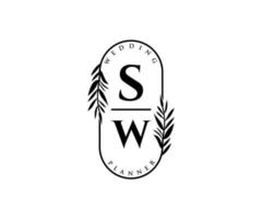 coleção de logotipos de monograma de casamento de letras iniciais sw, modelos modernos minimalistas e florais desenhados à mão para cartões de convite, salve a data, identidade elegante para restaurante, boutique, café em vetor