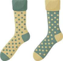 meias multicoloridas quentes e brilhantes nas cores bege e verde. meias de malha para proteger os pés do frio. ilustração vetorial isolada em um fundo branco vetor