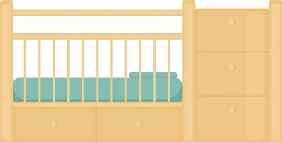 berço de madeira infantil. uma cama para crianças com gavetas. móveis infantis de madeira para recém-nascidos, com colchão e travesseiro. ilustração vetorial isolada em um fundo branco vetor