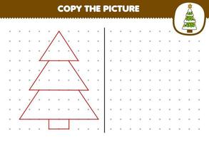 jogo de educação para crianças copiar foto de árvore de natal bonito dos desenhos animados conectando a planilha de inverno imprimível de ponto vetor