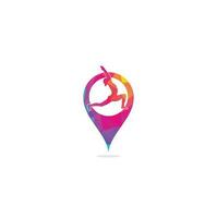 modelo de design de logotipo de conceito de forma de pino de mapa de ioga. cuidados de saúde, beleza, spa, relaxamento, meditação, ícone do conceito de nirvana vetor