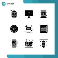 grupo de símbolos de ícone universal de 9 glifos sólidos modernos de convite de interface de bolha importar para baixo elementos de design de vetores editáveis