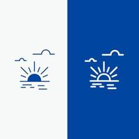 linha de primavera de luz de brilho solar e ícone sólido de glifo banner azul linha e ícone sólido de glifo banner azul vetor