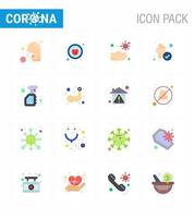 Pacote de ícones de vírus corona de 16 cores planas, como proteção de limpeza saudável, proteção insalubre do coronavírus viral 2019nov elementos de design de vetor de doença
