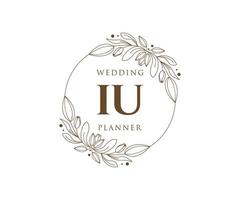 coleção de logotipos de monograma de casamento de letras iniciais iu, modelos modernos minimalistas e florais desenhados à mão para cartões de convite, salve a data, identidade elegante para restaurante, boutique, café em vetor