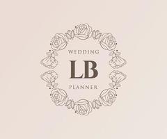 lb letras iniciais coleção de logotipos de monograma de casamento, modelos modernos minimalistas e florais desenhados à mão para cartões de convite, salve a data, identidade elegante para restaurante, boutique, café em vetor