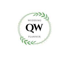 qw letras iniciais coleção de logotipos de monograma de casamento, modelos modernos minimalistas e florais desenhados à mão para cartões de convite, salve a data, identidade elegante para restaurante, boutique, café em vetor