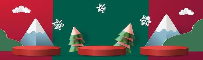 pódio design decorativo de natal vermelho verde e azul estúdio para produto de promoção vetor