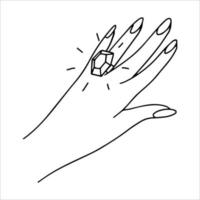 mão com anel em estilo doodle. ilustração vetorial simples. vetor