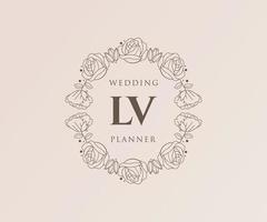 coleção de logotipos de monograma de casamento de letras iniciais lv, modelos modernos minimalistas e florais desenhados à mão para cartões de convite, salve a data, identidade elegante para restaurante, boutique, café em vetor