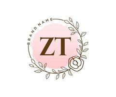 logo feminino inicial zt. utilizável para logotipos de natureza, salão, spa, cosméticos e beleza. elemento de modelo de design de logotipo de vetor plana.