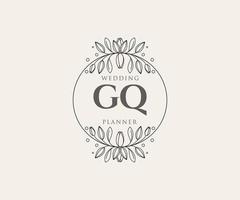 gq letras iniciais coleção de logotipos de monograma de casamento, modelos minimalistas e florais modernos desenhados à mão para cartões de convite, salve a data, identidade elegante para restaurante, boutique, café em vetor