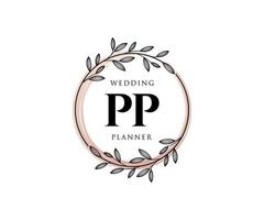 coleção de logotipos de monograma de casamento de letras iniciais pp, modelos modernos minimalistas e florais desenhados à mão para cartões de convite, salve a data, identidade elegante para restaurante, boutique, café em vetor