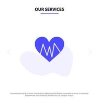 nossos serviços modelo de cartão da web de ícone de glifo sólido de batimento cardíaco médico vetor