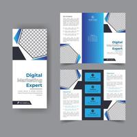 capa de relatório anual de folheto com três dobras de negócios, capa de folheto corporativo com três dobras de marketing digital ou design de folheto. apresentação do folheto. catálogo com fundo geométrico abstrato. modelo moderno. vetor