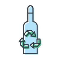 ícone isolado de vetor de garrafa de vidro ou plástico com sinal de reciclagem.
