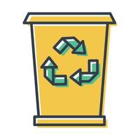 ícone isolado de vetor de lata de lixo ou recipiente com sinal de reciclagem.