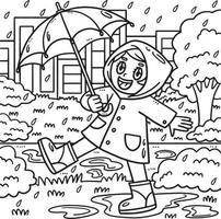 desenho de garota da primavera curtindo a chuva para colorir vetor