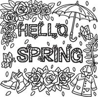 Olá primavera página para colorir para crianças vetor