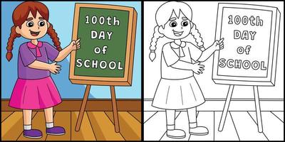 100º dia de ilustração de menina estudante de escola vetor