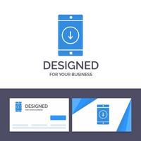 cartão de visita criativo e aplicativo de modelo de logotipo móvel aplicativo móvel seta para baixo ilustração vetorial vetor
