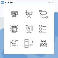 pacote de interface de usuário de 9 contornos básicos de tecnologia de contabilidade de vídeo de formato chamar elementos de design de vetores editáveis