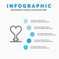 modelo de infográfico azul de símbolo de gênero de coração modelo de ícone de linha vetorial de 5 etapas vetor