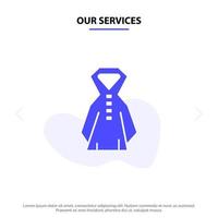 nossos serviços roupas chuva chuvoso ícone glifo sólido modelo de cartão web vetor