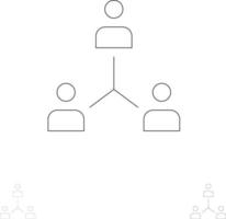 estrutura empresa cooperação grupo hierarquia pessoas equipe negrito e fino conjunto de ícones de linha preta vetor