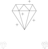 prêmio de sucesso de cristal de diamante conjunto de ícones de linha preta em negrito e fino vetor