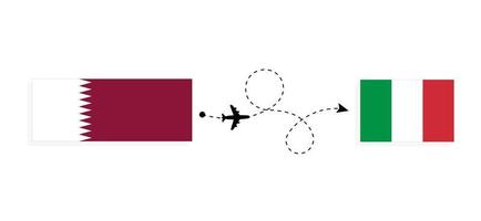 voo e viagem do qatar para a itália pelo conceito de viagem de avião de passageiros vetor