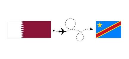 voo e viagem do qatar para a república democrática do congo pelo conceito de viagem de avião de passageiros vetor