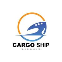 logotipo do navio de carga, vetor de navio de carga rápida, veleiro, design para empresa de fabricação de navios, navegação fluvial, veículos marítimos, transporte, logística