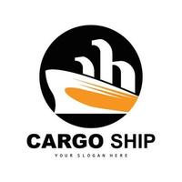 logotipo do navio de carga, vetor de navio de carga rápida, veleiro, design para empresa de fabricação de navios, navegação fluvial, veículos marítimos, transporte, logística