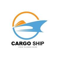 logotipo do navio de carga, vetor de navio de carga rápida, veleiro, design para empresa de fabricação de navios, navegação fluvial, veículos marítimos, transporte, logística