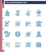 pacote de 16 azuis criativos relacionados ao dia da independência dos eua de sinal de texto mapa militar americano editável elementos de design vetorial do dia dos eua vetor