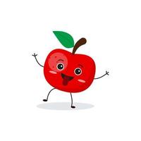 personagem de maçã feliz bonito. emoticon de fruta engraçado em estilo simples. vetor