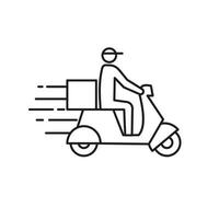 envio rápido entregador andando símbolo de ícone de motocicleta, design de contorno plano de pictograma para aplicativos e sites, vetor