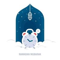 ramadan kareem design islâmico lua crescente e silhueta de cúpula de mesquita com padrão árabe e caligrafia vetor