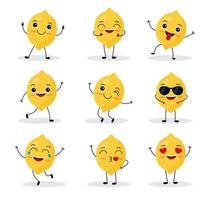 personagem de limão feliz fofo. emoticon de fruta engraçado em estilo simples. vetor