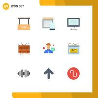 9 pacote de cores planas de interface de usuário de sinais e símbolos modernos de serviços de grafia de negócios de malas informações de elementos de design de vetores editáveis