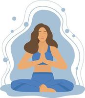 mulher meditando na posição de lótus yoga asana. ilustração conceitual de ioga, observação, relaxamento, zen, harmonia, relaxamento, estilo de vida saudável. vetor