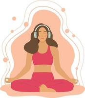 mulher meditando na posição de lótus yoga asana. ilustração conceitual de ioga, observação, relaxamento, zen, harmonia, relaxamento, estilo de vida saudável. vetor