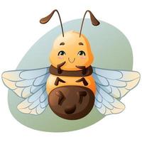 abelha voadora feliz dos desenhos animados com olhos grandes e gentis. personagem de inseto. abelhinha fofa. vetor