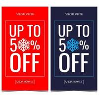 banner de desconto ou cartaz para a temporada de venda de inverno. ilustração vetorial em estilo plano com floco de neve em fundo vermelho ou azul adequado para promoção de redução de preços de férias de inverno. vetor