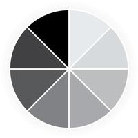 ícone do gráfico de pizza, círculos segmentados de tom preto e branco, conjunto de diagrama redondo da roda com efeito hipnótico, que gira no sentido horário e ajusta a intensidade da cor. sinal de fatia de segmento contorno de desenho animado vetorial vetor
